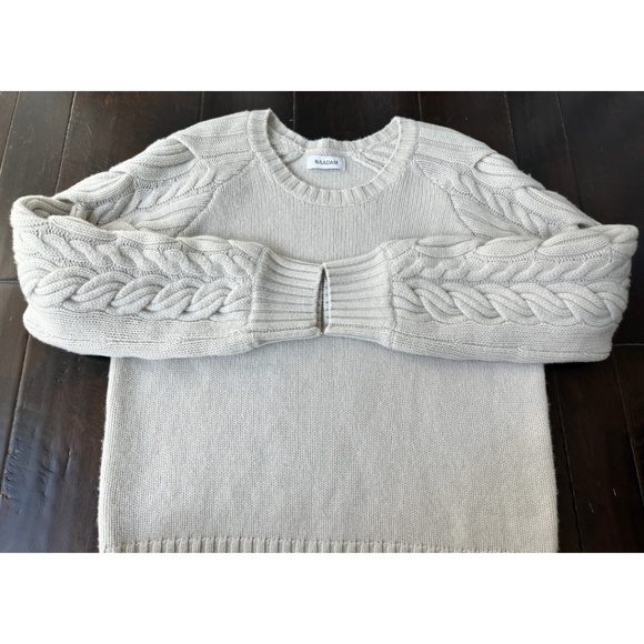 Naadam Women's Hand Knit Cable Sleeve Wool Cashmere Crewneck, Size Small - Picture 10 of 13